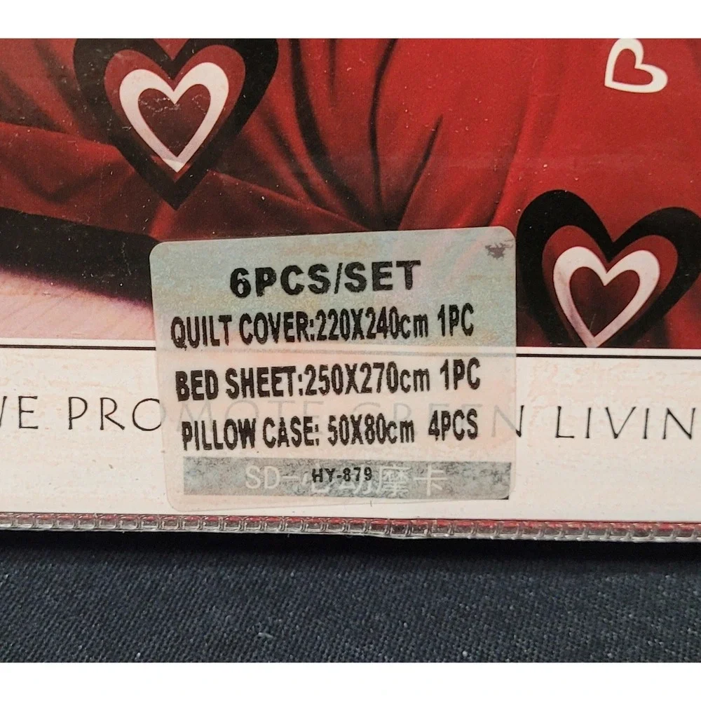 Italian Fashion Queen Size Duvet Cover Set 6 Pcs Design #HY-879 Red Hearts